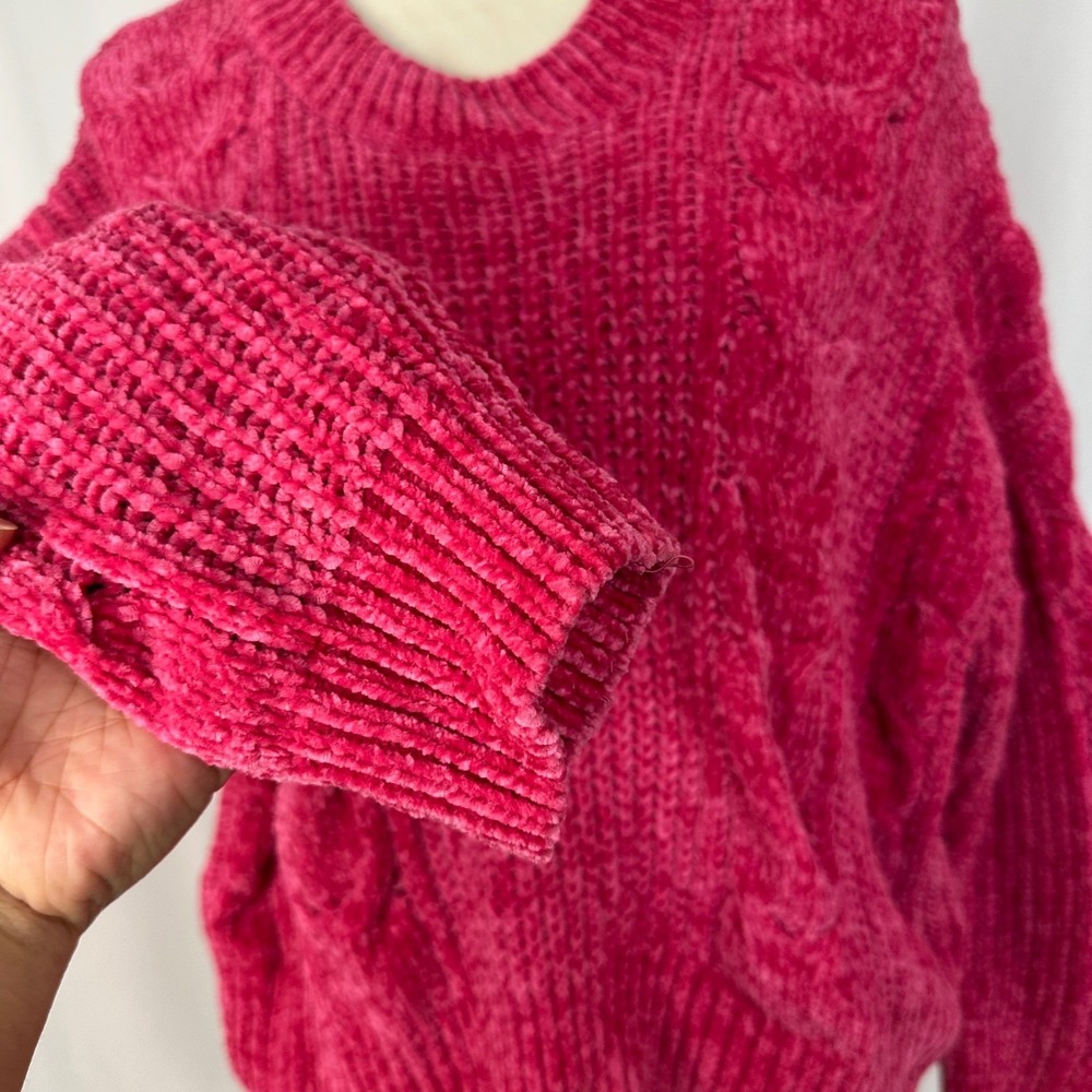 Cocovive Cable Knit Cropped Sweater Pullover Chenille Pink Womens‎ Large Casual - Picture 4 of 12